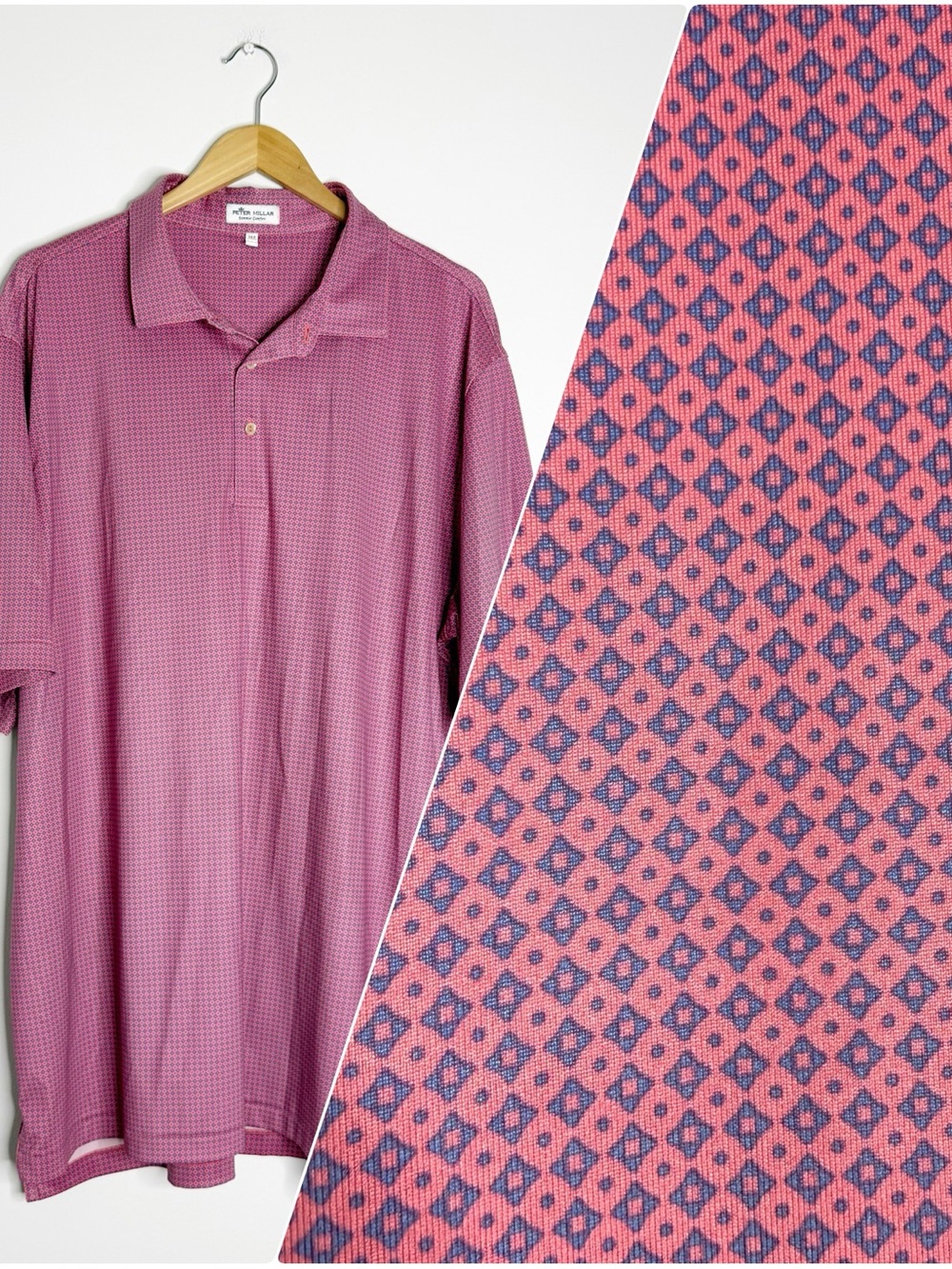 Peter Millar Summer Comfort Polo Men’s XLT Pink Purple Geometric Golf Shirt